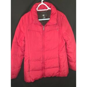 Calvin Klein Duck Down Red Puffer Jacket Fleece Lined Zip Front‎ Women's M
